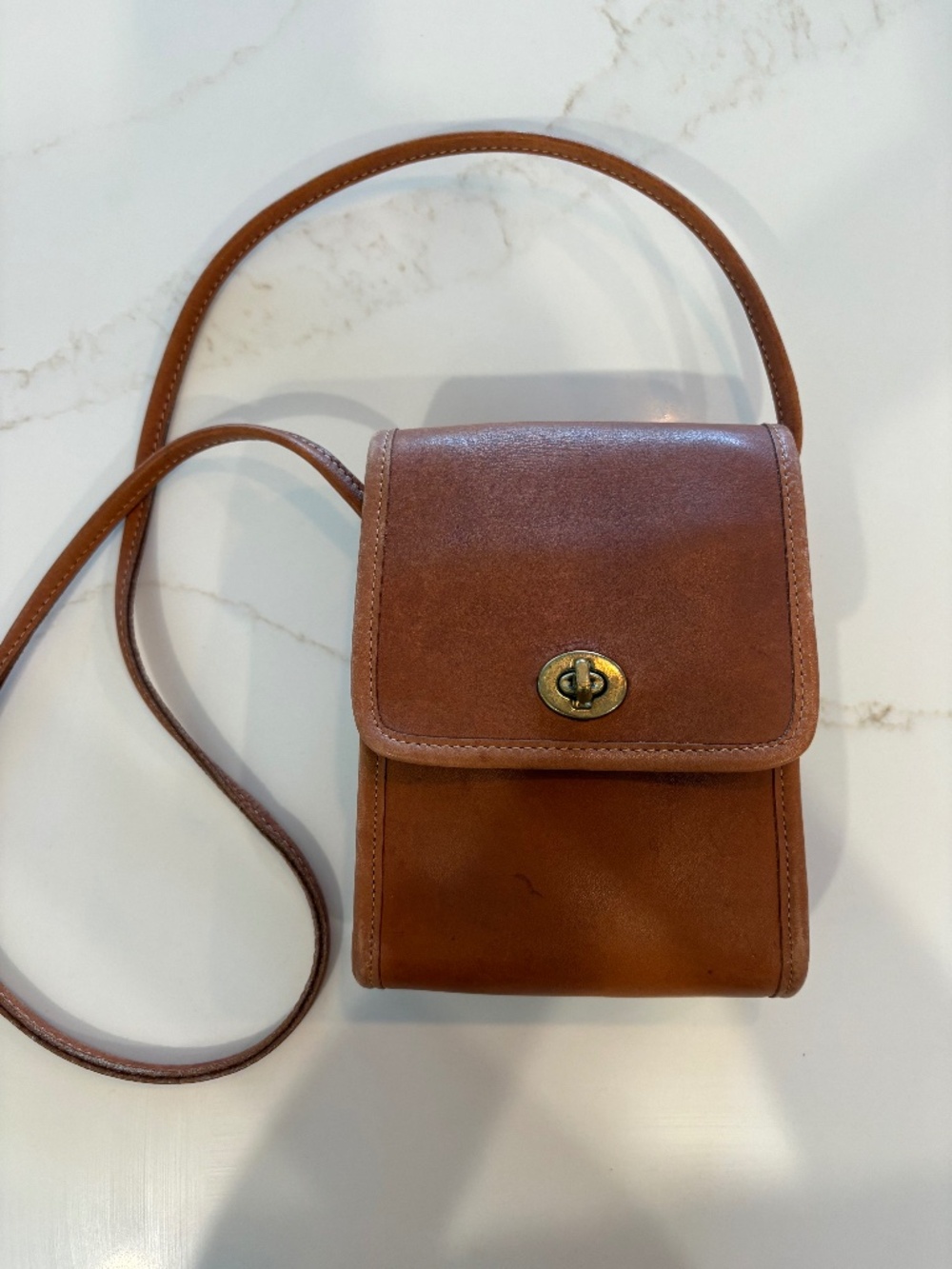 Vintage Coach Small Leather Crossbody Bag. Made in USA. British Tan Style 735-92